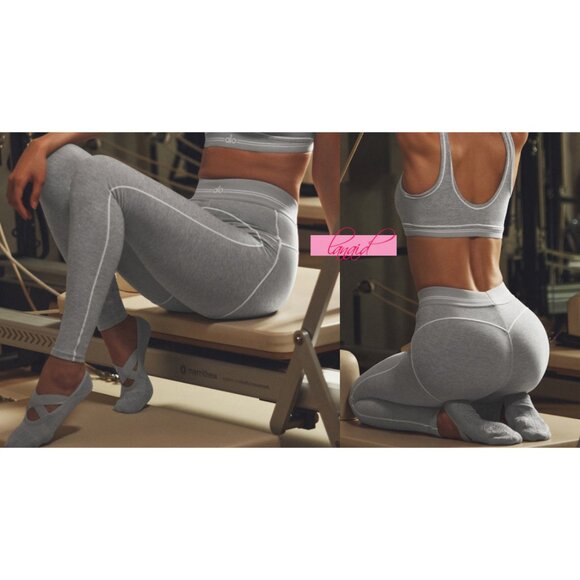 Alo Alosoft High-Waist Heart Throb Leggings Athletic Heather Grey White Hi-Rise - Picture 1 of 16